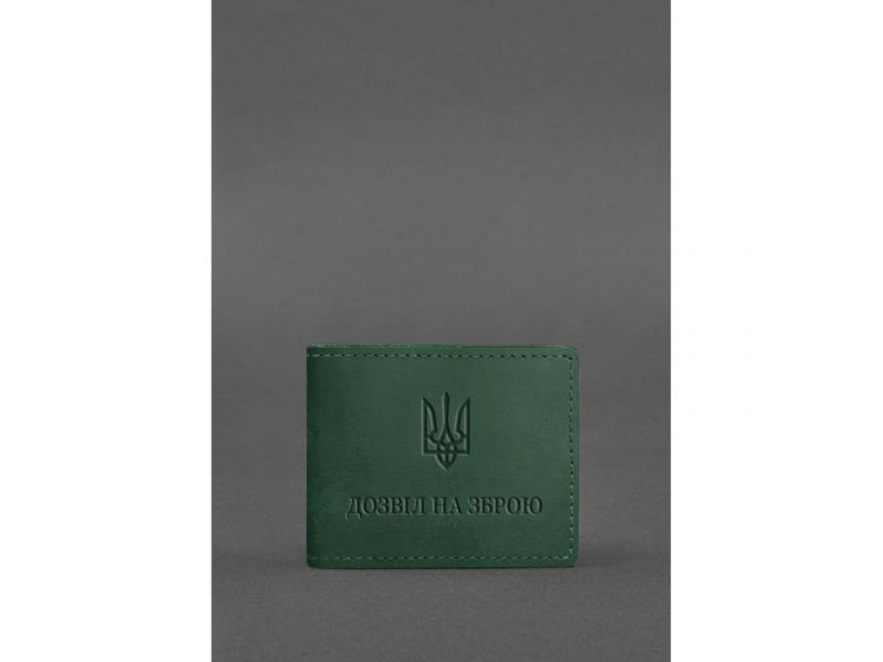 Кожаная обложка для разрешения на оружие зеленая Crazy Horse, фото 1