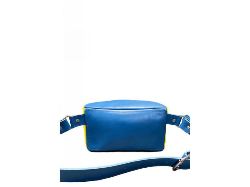 Кожаная поясная сумка в патриотических цветах, сине-желтая, фото 2
