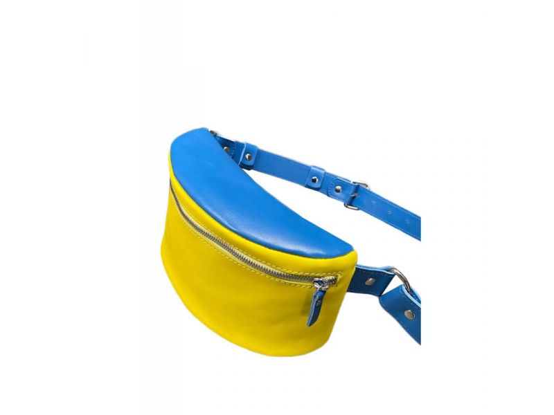 Кожаная поясная сумка в патриотических цветах, сине-желтая, фото 3