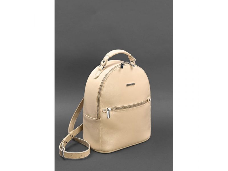 Кожаный женский мини-рюкзак Kylie Светло-бежевый краст, фото 2