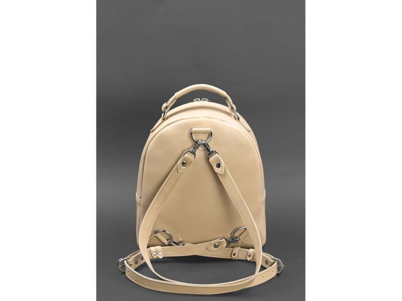 Кожаный женский мини-рюкзак Kylie Светло-бежевый краст, фото 3