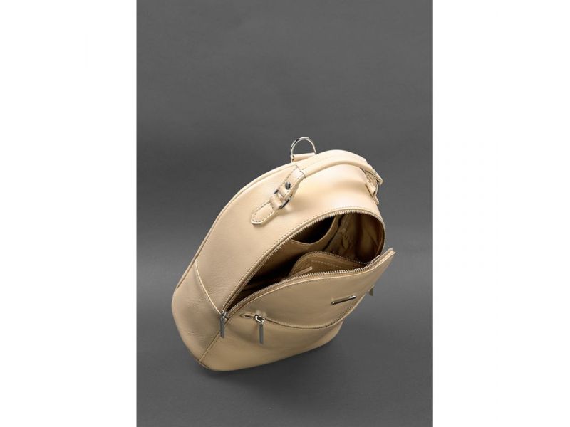 Кожаный женский мини-рюкзак Kylie Светло-бежевый краст, фото 4
