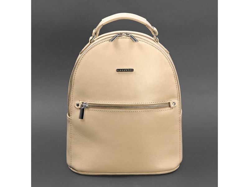 Кожаный женский мини-рюкзак Kylie Светло-бежевый краст, фото 5