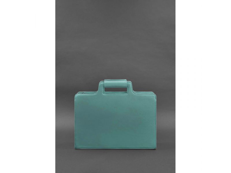 Женская кожаная сумка для ноутбука и документов бирюзовая, фото 3