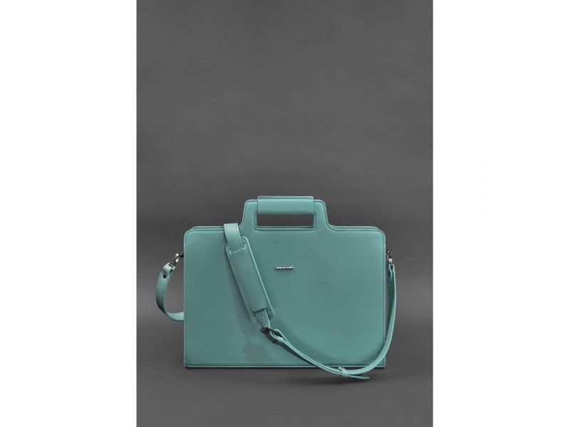 Женская кожаная сумка для ноутбука и документов бирюзовая, фото 2
