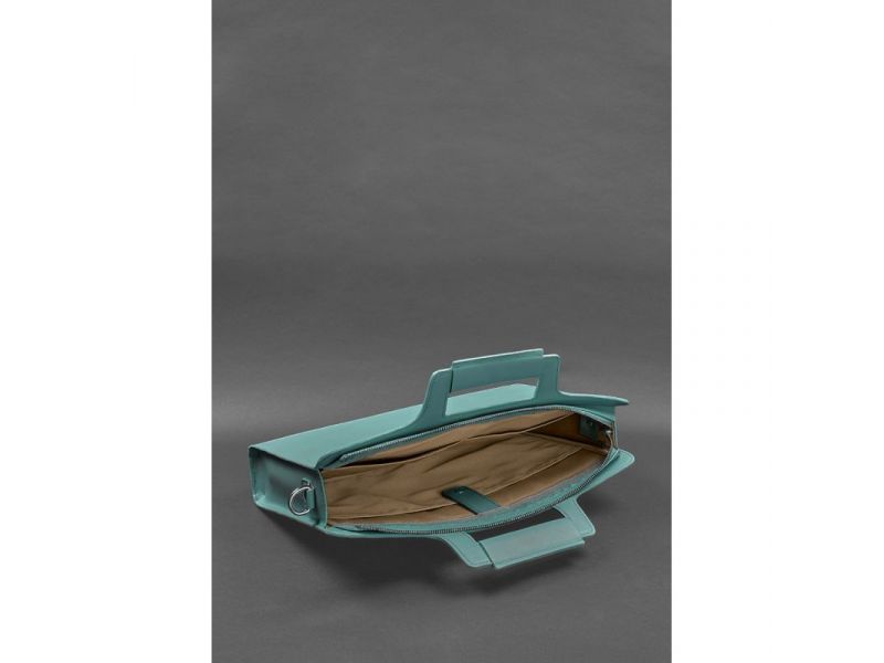 Женская кожаная сумка для ноутбука и документов бирюзовая, фото 4