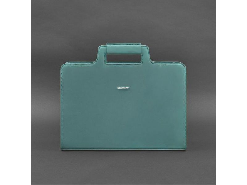 Женская кожаная сумка для ноутбука и документов бирюзовая, фото 5