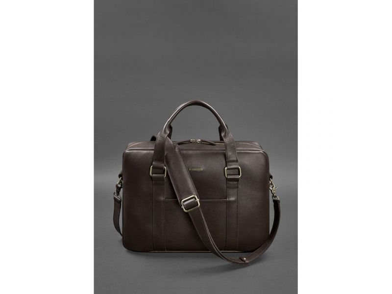 Кожаная сумка для ноутбука и документов темно-коричневая, фото 3