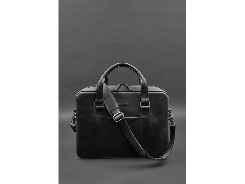 Кожаная сумка для ноутбука и документов черная Crazy Horse, фото 1