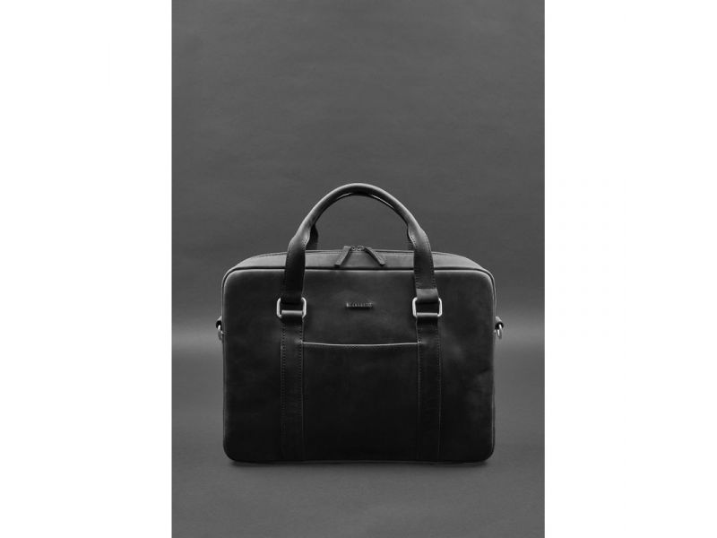 Кожаная сумка для ноутбука и документов черная Crazy Horse, фото 2