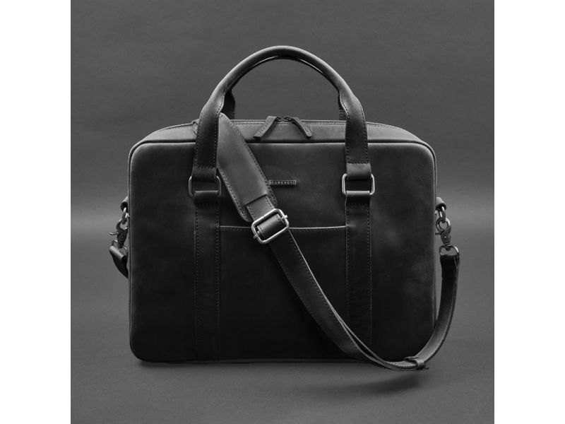Кожаная сумка для ноутбука и документов черная Crazy Horse, фото 5