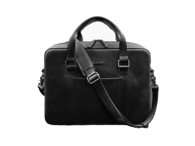 Кожаная сумка для ноутбука и документов черная Crazy Horse, фото 6