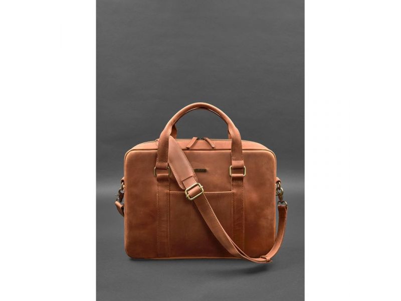 Кожаная сумка для ноутбука и документов светло-коричневая Crazy Horse, фото 1