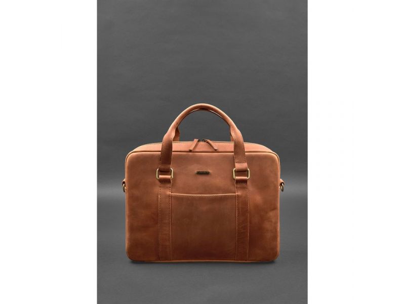 Кожаная сумка для ноутбука и документов светло-коричневая Crazy Horse, фото 2