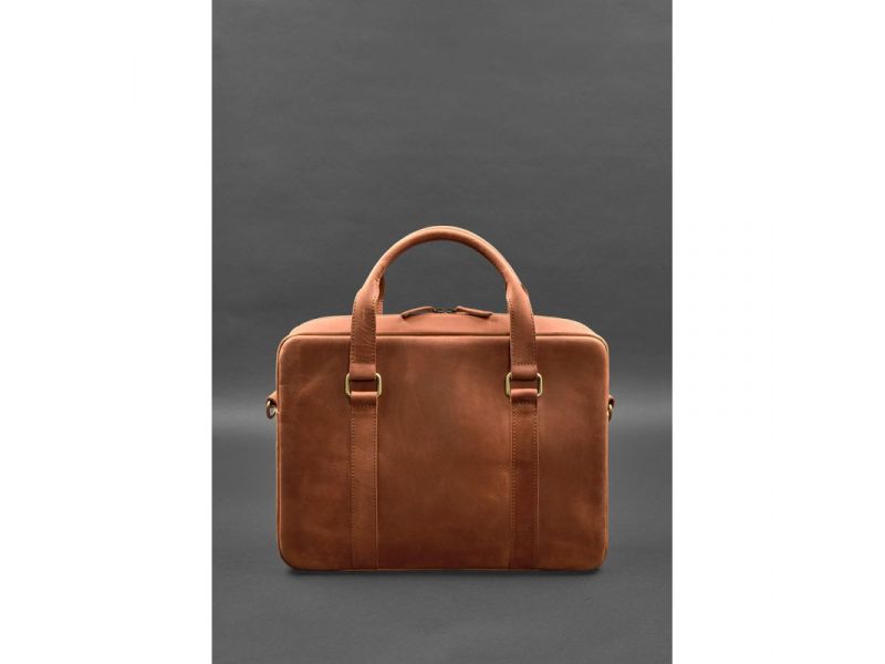 Кожаная сумка для ноутбука и документов светло-коричневая Crazy Horse, фото 3