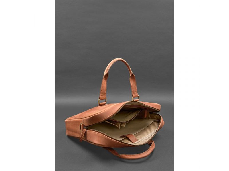 Кожаная сумка для ноутбука и документов светло-коричневая Crazy Horse, фото 4