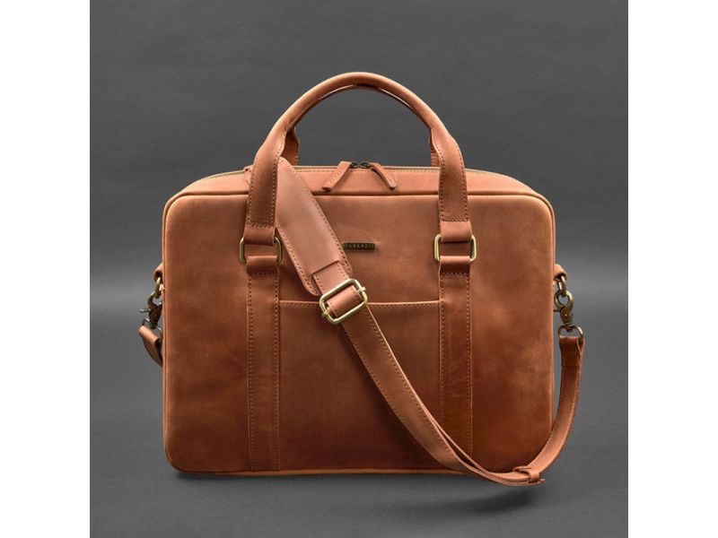 Кожаная сумка для ноутбука и документов светло-коричневая Crazy Horse, фото 5