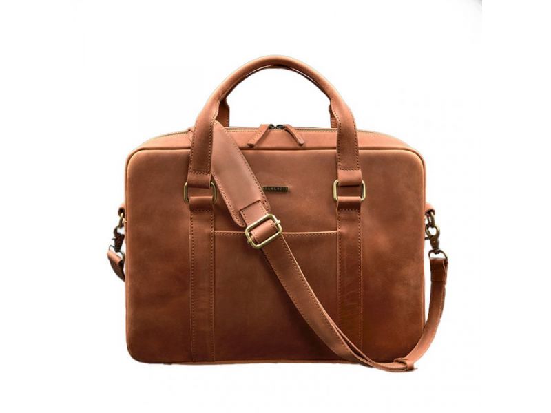 Кожаная сумка для ноутбука и документов светло-коричневая Crazy Horse, фото 6