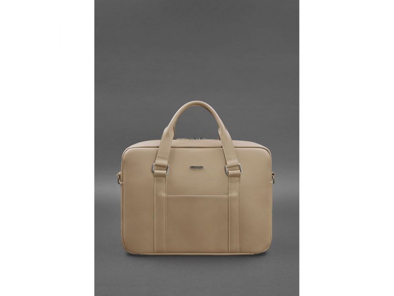 Кожаная сумка для ноутбука и документов светло-бежевая, фото 1