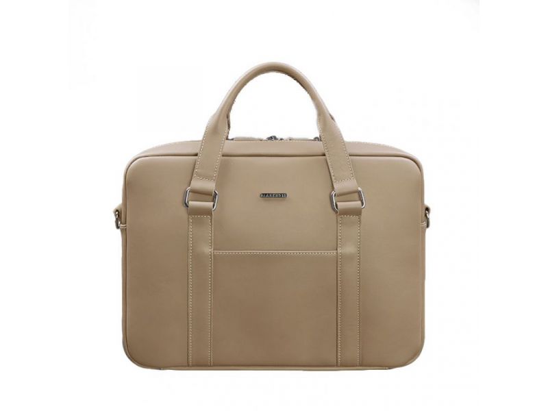 Кожаная сумка для ноутбука и документов светло-бежевая, фото 6
