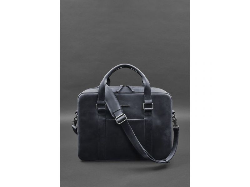 Кожаная сумка для ноутбука и документов синяя Crazy Horse, фото 1