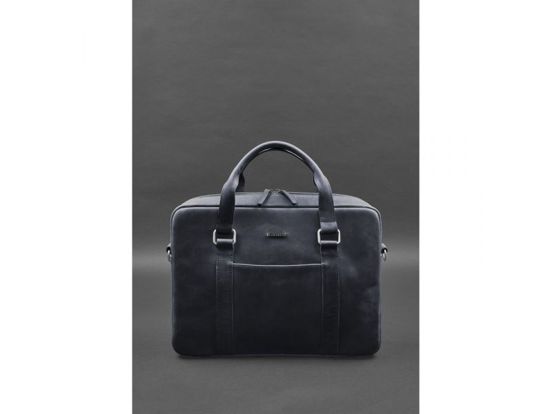 Кожаная сумка для ноутбука и документов синяя Crazy Horse, фото 2