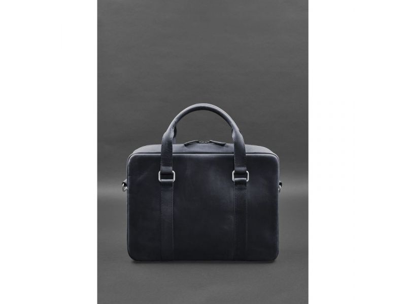 Кожаная сумка для ноутбука и документов синяя Crazy Horse, фото 3