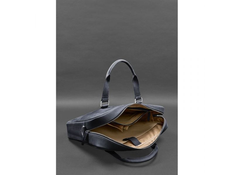 Кожаная сумка для ноутбука и документов синяя Crazy Horse, фото 4