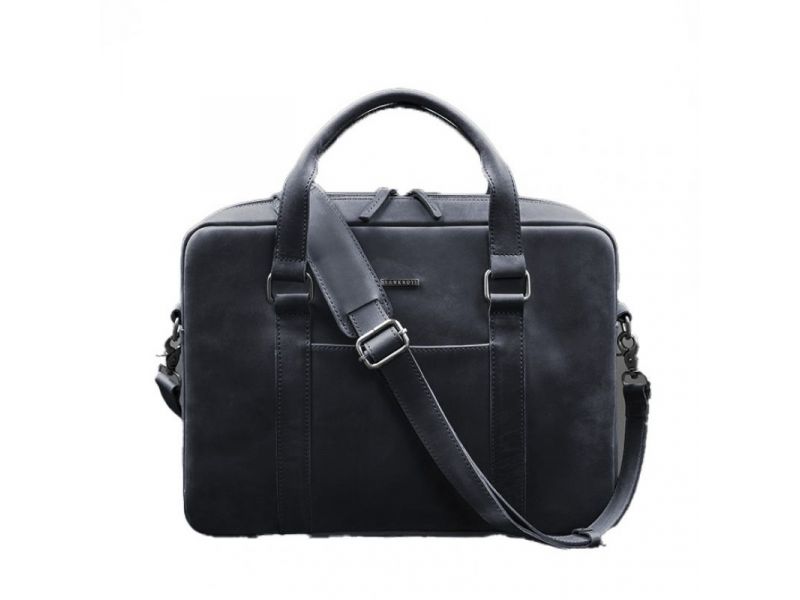 Кожаная сумка для ноутбука и документов синяя Crazy Horse, фото 6