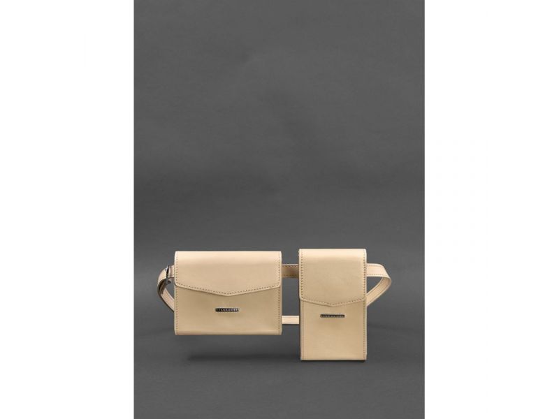 Набор женских кожаных сумок Mini поясная/кроссбоди светло-бежевый, фото 1