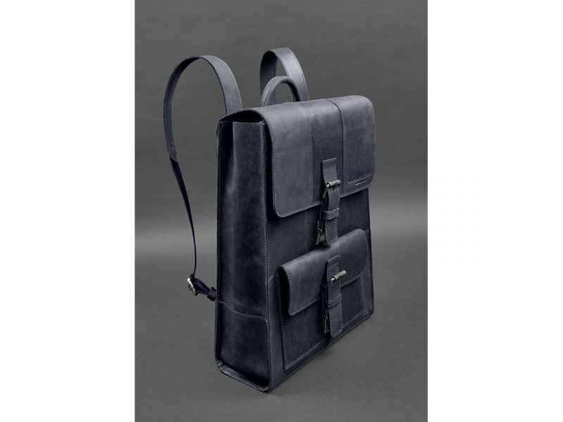 Кожаный рюкзак Brit темно-синий Crazy Horse, фото 2