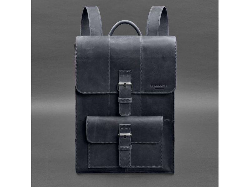 Кожаный рюкзак Brit темно-синий Crazy Horse, фото 4