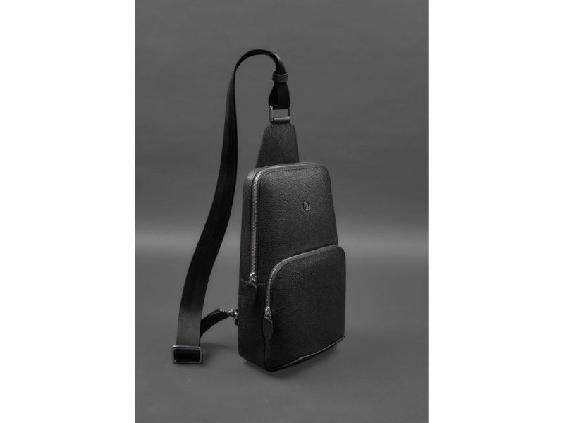 Кожаный мужской рюкзак (сумка-слинг) на одно плечо черный Saffiano, фото 2
