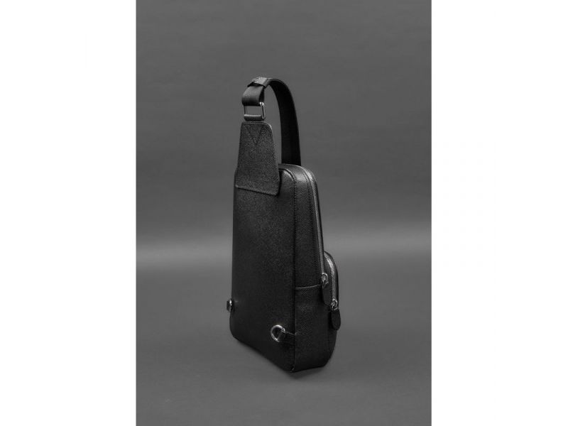 Кожаный мужской рюкзак (сумка-слинг) на одно плечо черный Saffiano, фото 4