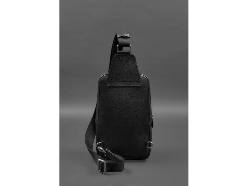 Кожаный мужской рюкзак (сумка-слинг) на одно плечо черный Saffiano, фото 5