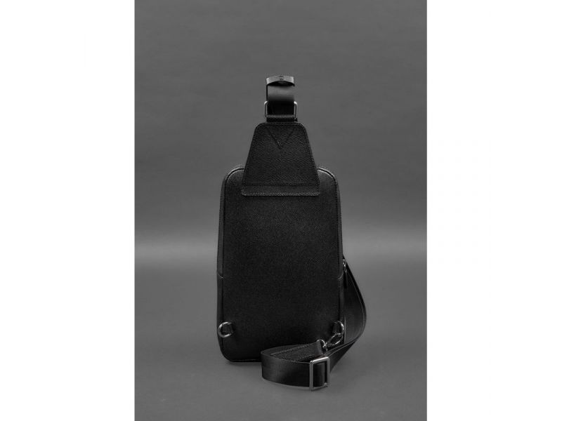Кожаный мужской рюкзак (сумка-слинг) на одно плечо черный Saffiano, фото 6