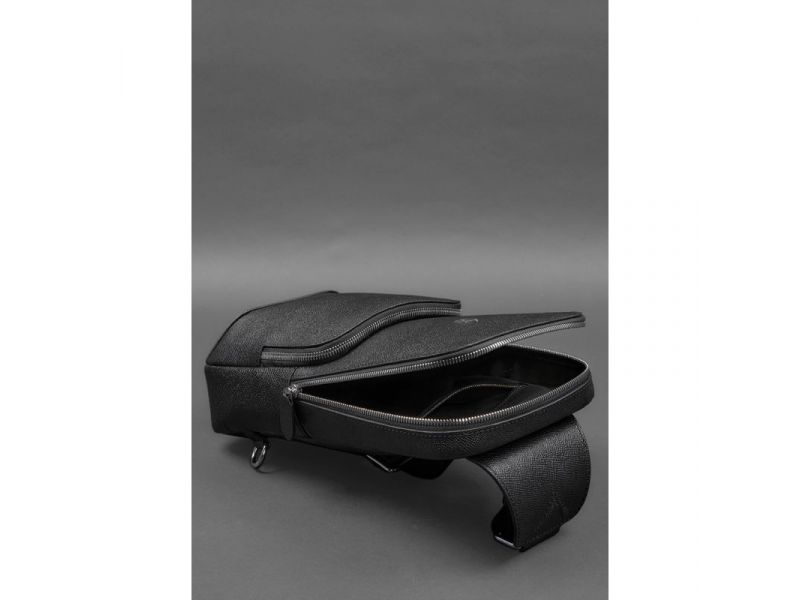 Кожаный мужской рюкзак (сумка-слинг) на одно плечо черный Saffiano, фото 7