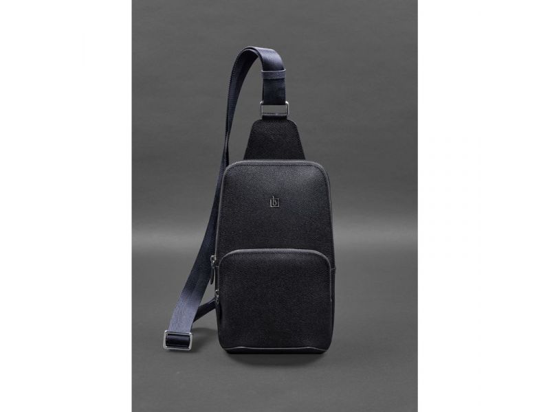 Кожаный мужской рюкзак (сумка-слинг) на одно плечо синий Saffiano, фото 1
