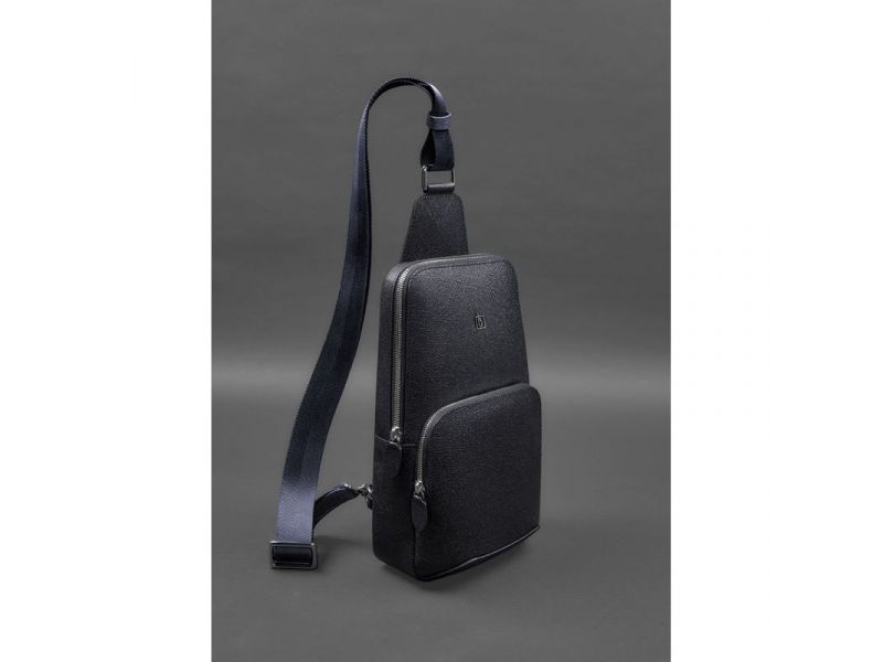 Кожаный мужской рюкзак (сумка-слинг) на одно плечо синий Saffiano, фото 2