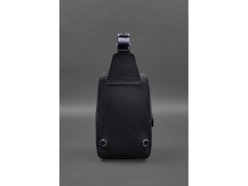 Кожаный мужской рюкзак (сумка-слинг) на одно плечо синий Saffiano, фото 3