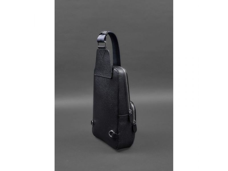 Кожаный мужской рюкзак (сумка-слинг) на одно плечо синий Saffiano, фото 4