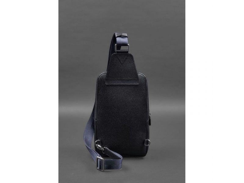 Кожаный мужской рюкзак (сумка-слинг) на одно плечо синий Saffiano, фото 5