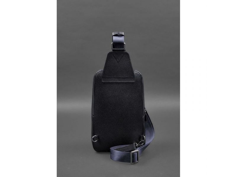 Кожаный мужской рюкзак (сумка-слинг) на одно плечо синий Saffiano, фото 6