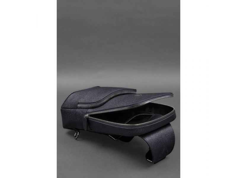 Кожаный мужской рюкзак (сумка-слинг) на одно плечо синий Saffiano, фото 7