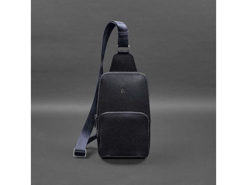 Кожаный мужской рюкзак (сумка-слинг) на одно плечо синий Saffiano, фото 8