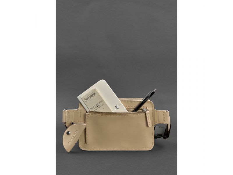 Кожаная женская поясная сумка Dropbag Mini светло-бежевая, фото 4