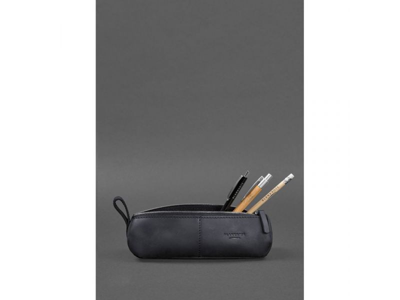 Кожаный пенал-несессер (футляр для очков) 4.0 Темно-синий Crazy Horse, фото 2