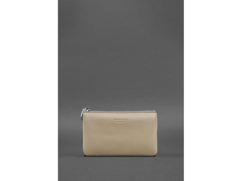 Кожаная монетница / мини-косметичка 3.0 светло-бежевая краст, фото 1