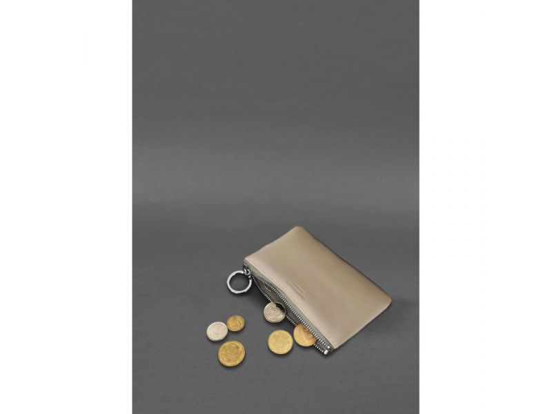 Кожаная монетница / мини-косметичка 3.0 светло-бежевая краст, фото 2