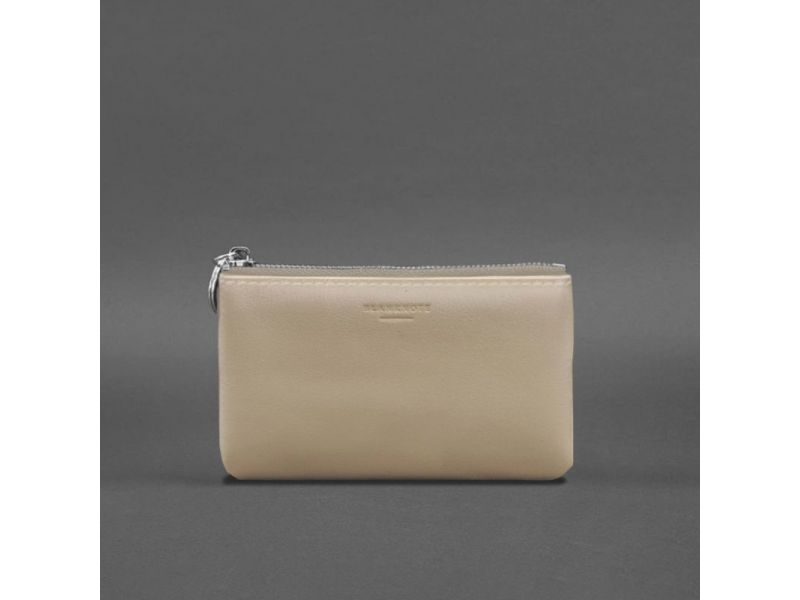 Кожаная монетница / мини-косметичка 3.0 светло-бежевая краст, фото 3